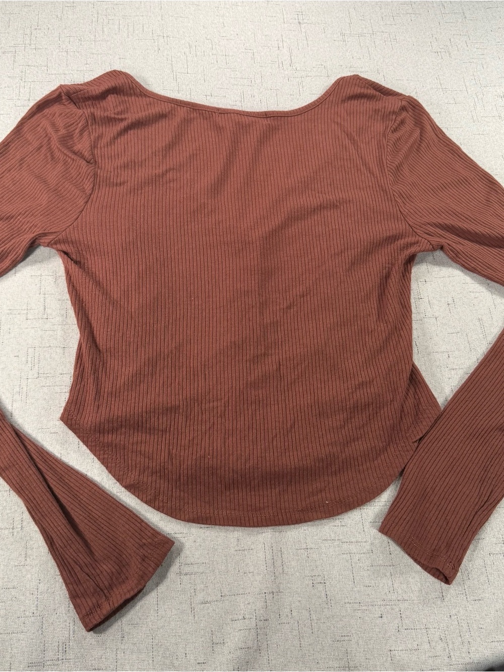 Almost Famous Rust Brown Ribbed Button-Front Long Sleeve Top - Picture 5 of 6